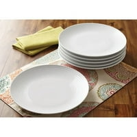 По-добри домове и градини кръгли порцеланови Оребрени чинии за вечеря, бели, комплект от 12