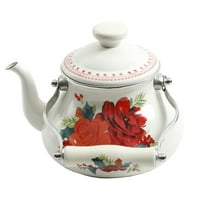 Жената пионер Весел розов емайл върху стомана 2-Кварт чайник