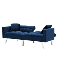 Разтегателен диван за хол, диван за възрастни, 74 кадифен диван с възглавници-Тъмно синьо