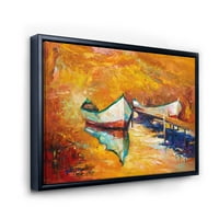 Дизайнарт 'малка лодка по време на топла и оранжева вечер' морска и крайбрежна рамка платно за стена арт