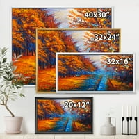 Оранжев Есенен пейзаж с малък път в рамка живопис платно Арт Принт