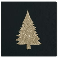 Уинууд Студио за почивка и сезонно Стенописно изкуство платно принтове' блясък дърво силует ' празници-Злато,