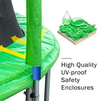 14 фута Детски батут, открит отдих батут с предпазна мрежа, баскетболен обръч и стълба, зелен