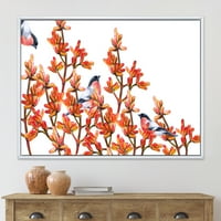 Дизайнарт 'ято Червенушки птици, седящи на оранжеви клони' традиционна рамка платно стена арт принт