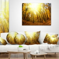 Дизайнарт жълта Есенна гора на слънчева светлина - възглавница за хвърляне на гора-12х20