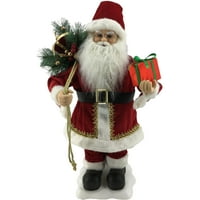 Фрейзър Хил Фарм 24-Ин. Фигурка на Дядо Коледа с осветена подаръчна кутия, чувал с играчки, анимация и музика