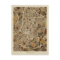 Марка изобразително изкуство 'Остин Тексас карта на града Браун' платно изкуство от Майкъл Томпсет