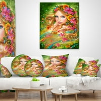 Дизайнарт фея жена с цветни цветя - флорална възглавница за хвърляне-12х20