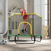 Мера Футове вътрешен батут за деца с предпазно Заграждение и баскетболен обръч, жълто и зелено