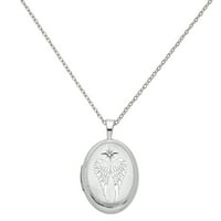 Първичен Сребърен стерлингов Сребърен родиево покритие диамантени ангелски крила овален медальон с кабелна