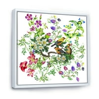 Дизайнарт 'Тропически Птици, Седнали На Цъфтящо Дърво' Традиционна Рамка Платно Стена Арт Принт