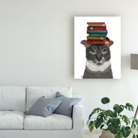 Изобразително изкуство 'сива котка с книги на главата' платно изкуство от фаб фънки