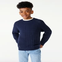 Безплатен монтаж момче смесен кабел плета пуловер, размери 4-18