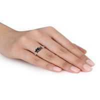 1-Каратов Т. В. черно-бял диамант 10к Бяло Злато Трикален годежен пръстен