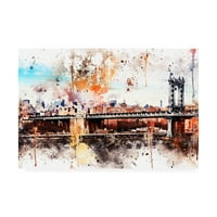 Колекция акварел от Ню Йорк - мостът Манхатън изкуство от Филип Хюгонар