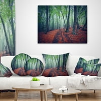 Дизайнарт красива зелена Есенна гора - пейзажна фотография възглавница за хвърляне-18х18