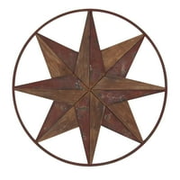 Декодирайте рустикално дърво и желязо с кръгла рамка 8-точкова звездна стена, кафява