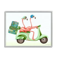 Ступел индустрии Фламинго Двойка езда мотор скутер опакован багаж графично изкуство сива рамка изкуство печат
