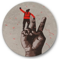 Дизайнарт 'човек с вдигната ръка върху знака на победата' модерен кръг метал Арт - диск от 36