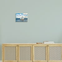 Ступел индустрии старомоден платноходка плаващ океан пухкави бели облаци дърво стена изкуство, 10, дизайн