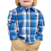 Поло АСН. Малко дете момче риза с дълъг ръкав копче надолу, размери 2Т-5т