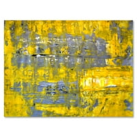 Дизайнарт 'Сивото Среща Жълтото Абстрактно Изкуство И' Модерно Платно Принт За Стена