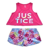 Правосъдие Момичета потник и печатни сън Шорти пижама комплект, 2-парче, размери 5-и плюс