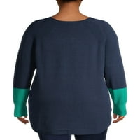 Тера & небе жените Плюс размер Цветноблокиран пуловер туника дължина пуловер