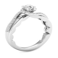 3 4к ТДВ диамант 14к Бяло Злато байпас годежен пръстен
