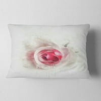 Дизайнарт Бяла Роза с розови венчелистчета - флорална възглавница за хвърляне-12х20