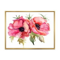 Дизайнарт' Стилизирани Розови Макови Цветя ' Традиционна Рамка Платно За Стена Арт Принт