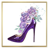 Розови Виолетови Рози С Тъмно Лилаво Шило Обувка Рамка Живопис Платно Изкуство Печат