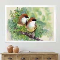 Птици На Пролетта Седи На Клон Рамка Живопис Платно Изкуство Печат