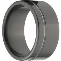 Плосък черен циркониев пръстен с един извън центъра жлеб