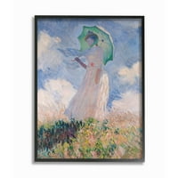 Ступел индустрии жена с чадър Моне класически Живопис рамкирани стена изкуство от Клод Моне