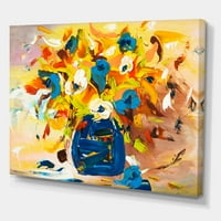 Жив букет цветя в синьо и жълто живопис платно изкуство печат
