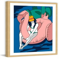 Плаващо Фламинго В Рамка Живопис Печат