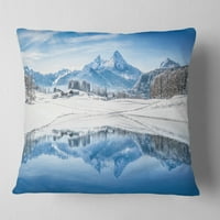 Дизайнарт ледени зимни планински Алпи - пейзажна фотография възглавница за хвърляне-16х16