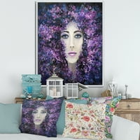 Дизайнарт 'портрет на дама с лилави лавандулови цветя' модерна рамка платно за стена арт принт