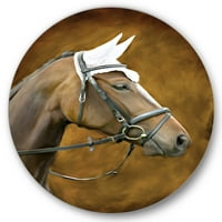 Дизайнарт 'близък портрет на кафяв кон с бели уши' фермерска къща кръг метал Арт-диск от 36