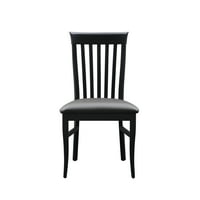 Трапезен стол викер черен със сива кожена седалка, комплект от 2 части