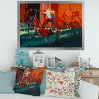 Дизайнарт 'Червено Реколта Велосипед С Цветя Кофа' Реколта Рамкирани Изкуство Печат