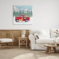 Ступел индустрии зимни кученца Празник червен камион живопис галерия увити платно печат стена изкуство, дизайн