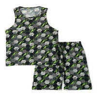 Умбро Бойс геометричен принт потник и къси панталони пижама комплект за сън, 2 части, размери 4-14
