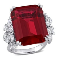 Миабела Дамски КТ създаден Руби 1-К Мултифазни диаманти 14 карата Бяло Злато коктейл пръстен