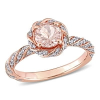 Миабела Женски карат Морганит карат диамант 14кт Розово злато ореол годежен пръстен