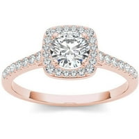 Карат Т. в. диамантен едно ореол 14кт годежен пръстен Розово злато