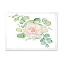 Дизайнарт 'букет от розови рози цветя и листа от евкалипт' традиционен Арт Принт в рамка