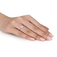 Миабела Дамски карат Т. У. Маркиза и кръгъл шлифован диамант 14 карата Бяло Злато овален годежен пръстен