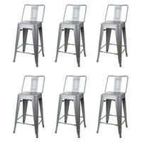 Дизайн група сиви метални бар столове в средата на гърба, комплект от 6